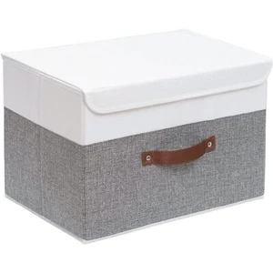 Collapsible Storage Boxes Linen Fabric Storage Baskets Washable With Lids And Le - Picture 1 of 6