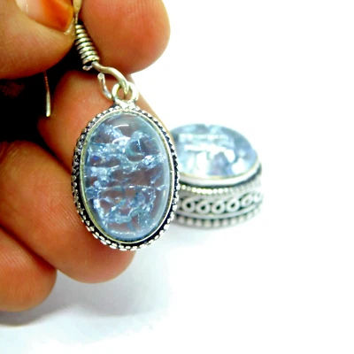 Orecchini al quarzo crepa blu placcato argento sterling 925 gioielli regalo - Immagine 1 di 4