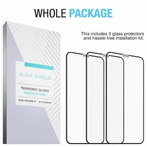 Protector de pantalla de vidrio para iPhone X XS Premium transparente cobertura completa paquete de 3 - Imagen 1 de 8