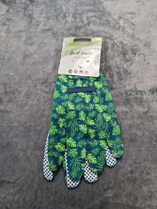 April Raven for Briers Bespoke Ladies Cotton Grip Garden Gloves Leaf Print M New - Picture 1 of 7