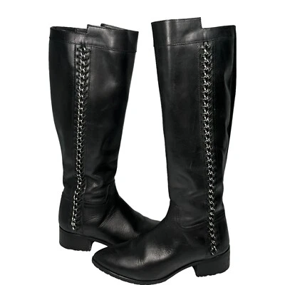 BOTAS HASTA LA RODILLA DE CUERO ITALIANAS CON ACENTO DE CADENA TALLA 38 Foto 1 de 4