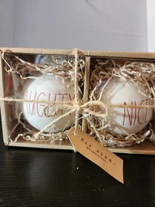 NEW! RAE DUNN Ceramic "Naughty and Nice Christmas Ornaments. COLOR OFF WHITE - Picture 1 of 7