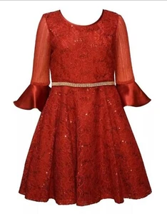 Red Rhinestone Bonnie Jean Dress Valentines Christmas New Size 10 Lace Dance - Picture 1 of 7