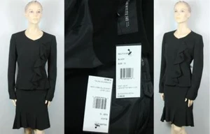 New $896 LAFAYETTE 148 NY Black Ruffled Peplum 2pc Suit Blazer Jacket Skirt 12 - Picture 1 of 12