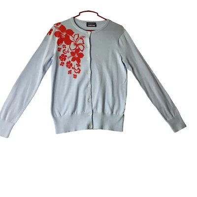 Cárdigan Lands' End Mujer Talla XS Azul Cielo Rojo Patrón Floral Abotonado MUESTRA Foto 1 de 4