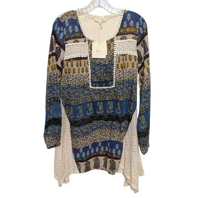 Túnica Anthropologie Ryu azul-petróleo paisley floral pequena renda assimétrica boho nova com etiquetas - Imagem 1 de 4