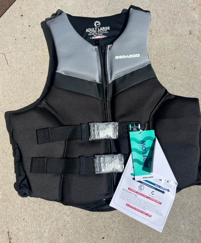 Sea-Doo New OEM Unisex Grey Black UltraLight Airflow PFD / Life Jacket LARGE - Image 1 of 1