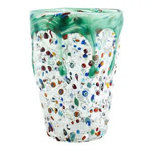 Murano Glass Drinking Art Glass Tumbler Silver Green Hand Made Millefiori - Picture 1 of 7