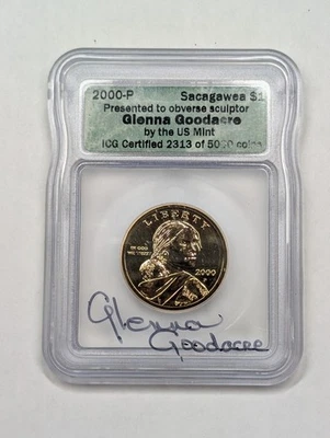 2000-P Sacagawea Dollar Goodacre Presentation. Autographed Holder. ICG 2313/5000 - Image 1 of 4