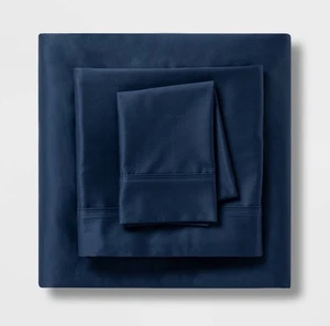 🥥 Threshold Twin/Twin XL Solid Performance 400 Thread Count Sheet Set Blue🆕 - Picture 1 of 7