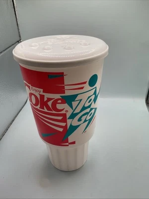 Vintage Coke To Go Plastic Cup 90s Soda Coca-Cola With Lid Memorabilia - Image 1 of 4