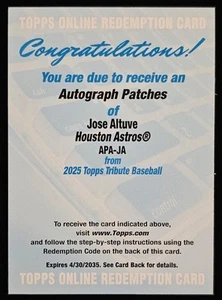 2025 TOPPS TRIBUTE JOSE ALTUVE REDEMPTION AUTO PATCHES APA-JA NR - Picture 1 of 3