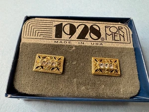 Gemelli rettangolari vintage 1928 tono oro formali - Foto 1 di 11