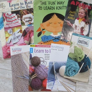 LOT 7 Knitting Pattern Books LEARN TO KNIT Easy Projects Kids Beginner Afghan - Picture 1 of 7