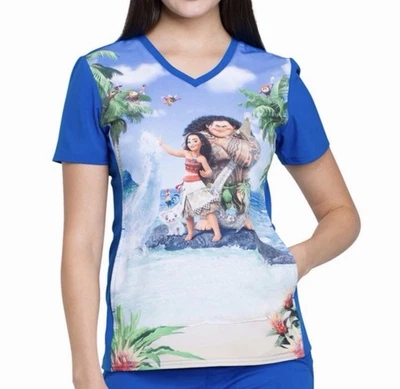 Blusa Médica Disney Moana Para Mujer Rosa Mediana Manga Corta Camisa Bolsillos Foto 1 de 4