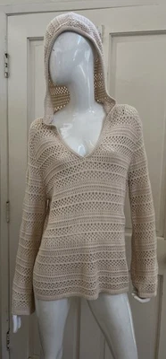 ROXY NUEVO! Suéter Pullover Crema Abierto Crochet Con Capucha De Gran Tamaño Talla S Foto 1 de 4