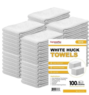 Toallas Huck blancas premium para limpieza - Toallas de limpieza multiusos de 15 x 30" Foto 1 de 4