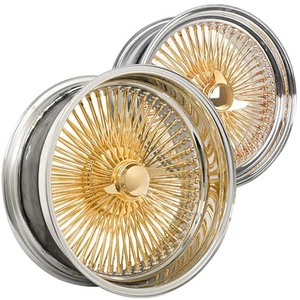 22x8" LA Wire Staggered STD/Reverse 150-Spoke Straight Lace Gold/Chrome (A01) - Picture 1 of 10