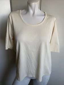 L.L. Bean #277944 Women’s size Large ivory short sleeve scoop neck T-shirt - Picture 1 of 4