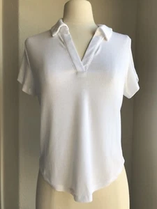 New Old Navy White V-neck Shirt Short Sleeve Ribbed sz Large Tall Ultralite Crop - Picture 1 of 15