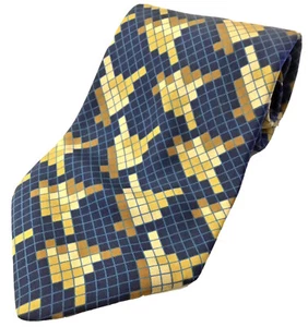 Vintage LANVIN TIE Blue Brown Tan Graphic Checks 100% Silk 4½” Wide! Exclt Cond. - Picture 1 of 4