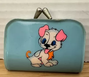 Vintage 70’s Child’s Plastic Coin Pouch Purse Cartoon Puppy Blue Silver Clasp - Picture 1 of 6