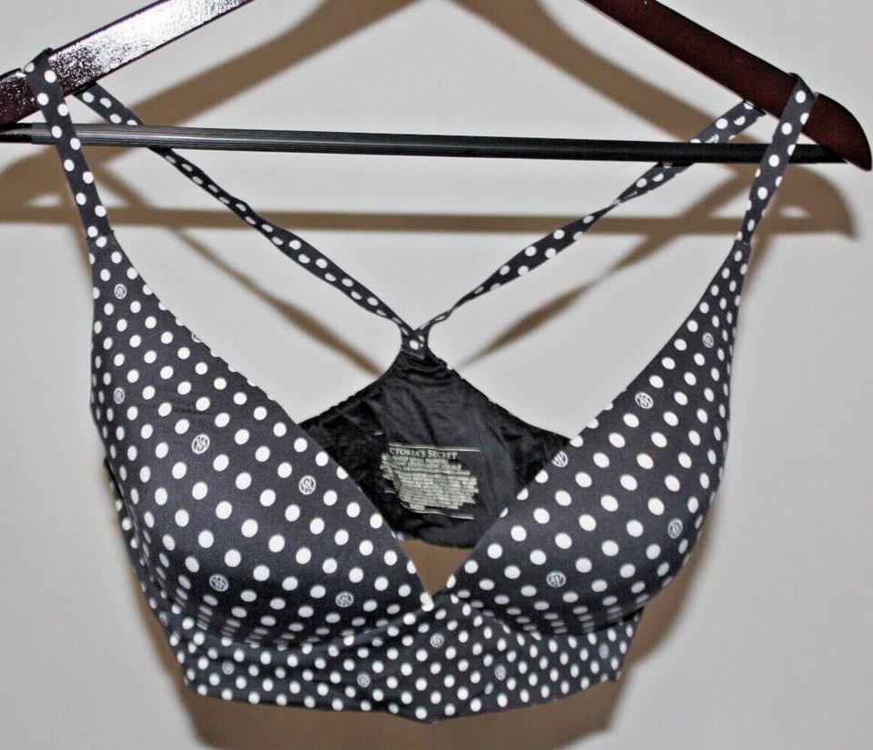 Victoria's Secret 34DD Bra Lightly Lined Plunge Wire Free Black White Polka Dot - Image 1 of 4
