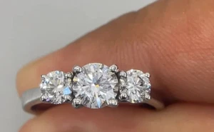 2Ct Round Three Moissanite Diamond Solitaire Women's Ring 14K White Gold Plated - Picture 1 of 4