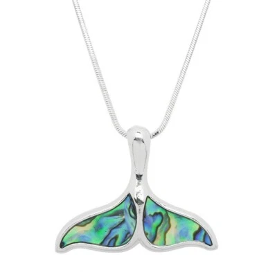 Whale Necklace Metal Whale Tail Sea Life Beach Ocean ABALONE SHELL SILVER 0704 - Image 1 of 2