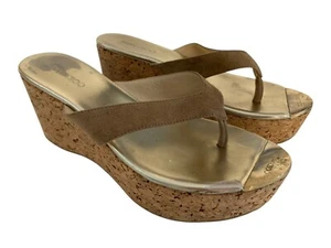 Jimmy Choo Women's size 38 (US 8) Tan Suede Cork Platform Wedge Thong Sandals - Picture 1 of 15