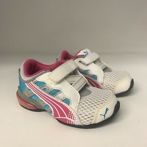 Puma Voltaic 3 Running Shoes Youth Kids Girls Size 6 White Pink Gym Sneakers