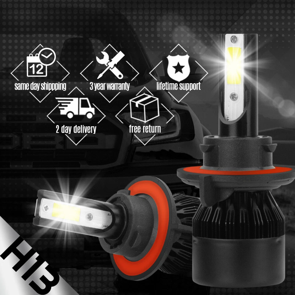 H13 9008 Hi/Lo 6000K White 1800W 270000LM 4-Sided LED Conversion Headlight KIT - Image 1 of 4