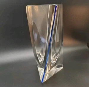 Kosta Boda Sweden Blue Striped Signed Triangle Vase READ!! - Picture 1 of 10