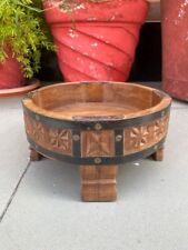 Antique 10 x 10” Wood Hand Carved Iron Work Chakki Table Coffee Serving Table 