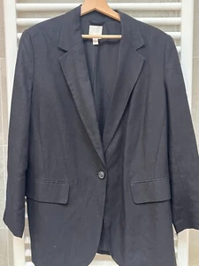 H&M ladies Black Linen Jacket Fully Lined One Front Button Pockets UK Size 14-16 - Picture 1 of 8