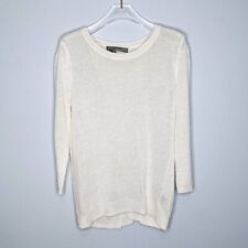 360 Sweater Women's White Crop Sleeve Linen Split Back Sweater Size S