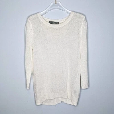 360 Sweater Women's White Crop Sleeve Linen Split Back Sweater Size S - Image 1 of 4