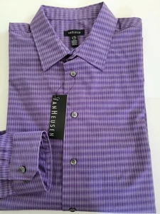 Van Heusen men's L Purple Check Cotton Blend Long Sleeve - Picture 1 of 6