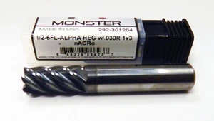 Monster 1/2" 6 Flauti Carburo CR Stub Endmill 1/2" gambo .03" R 292-201204 - Foto 1 di 1