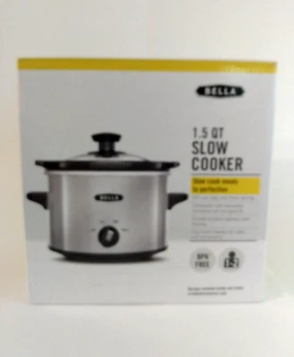 Olla de cocción lenta Bella de 1,5 cuartos de galón con tapa de vidrio templado de acero inoxidable Foto 1 de 4