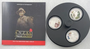 2014 The Anzac Spirit 3 Coin 1/2oz Silver Coloured Proof Set - RED POPPY! - Imagen 1 de 8