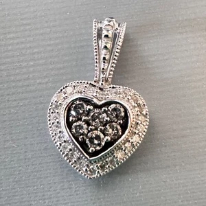 NEW - JDI 10K White Gold Heart Pendant Diamonds Pendant Black Rhodium 1.35 Grams - Picture 1 of 12