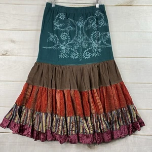 Solitaire Maxi Skirt Womens Free Size Pull On Mixed Media Full Boho Festival NWT - Picture 1 of 11