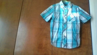 Camisa Tony Hawk Niños Talla 4t Manga Corta Cuello Abotonada Verde Azulado Cuadros *Defecto Foto 1 de 4