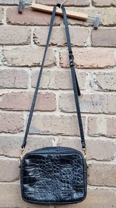 DEADLY PONIES Black Croc Embossed Leather Crossbody Bag - Picture 1 of 24
