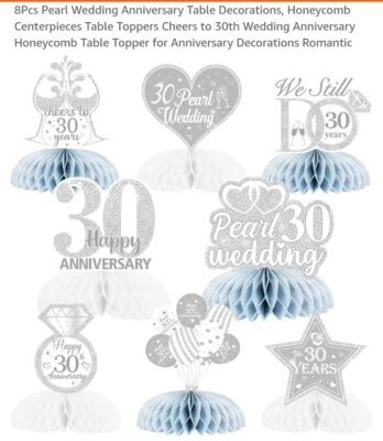 Decoraciones de fiesta 30 aniversario, plata, azul claro Foto 1 de 4