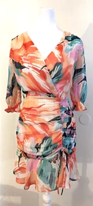 Adelyn Rae sz XS Floral Metallic Stripe Chiffon Mini Dress multi color 4339 - Picture 1 of 3