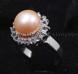 Genuine 9-9.5MM Natural Pink Akoya Cultured Pearl Bead Inlay Ring - Picture 1 of 4