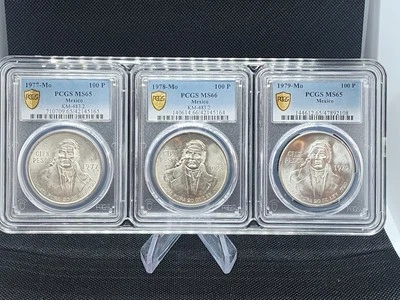 1977, 1978 y 1979 MÉXICO PLATA 100 PESOS MORELOS Calificado PCGS Foto 1 de 4