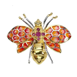 925 Sterling Silver Brooch Pendant Round Ruby Natural Enamel Butterfly Jewelry - Picture 1 of 14